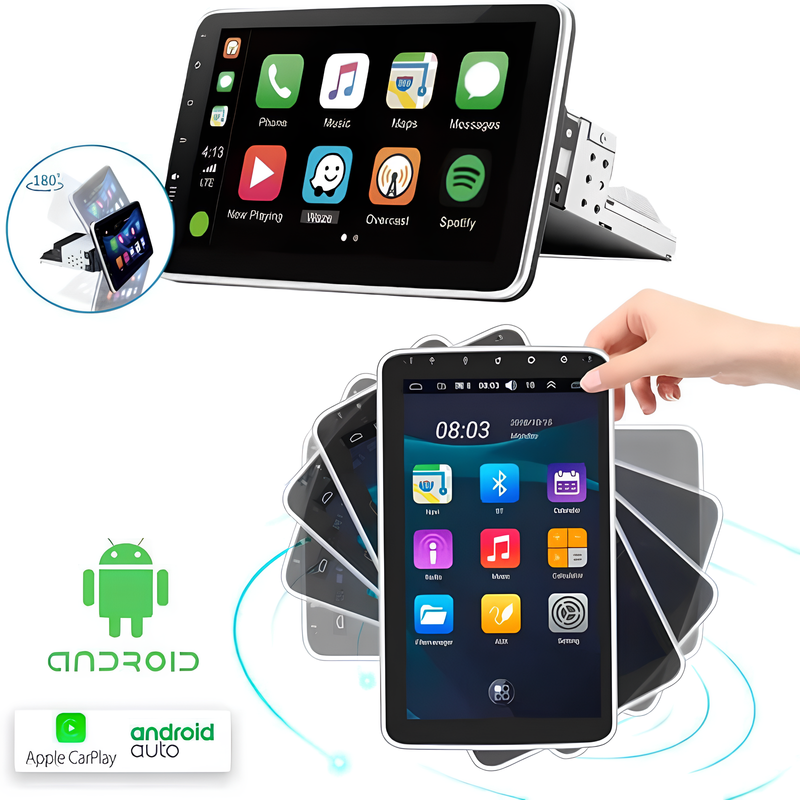 Multimídia 1 DIN Universal V2 Octa 4G Rotativa 10" + Câmera de Ré