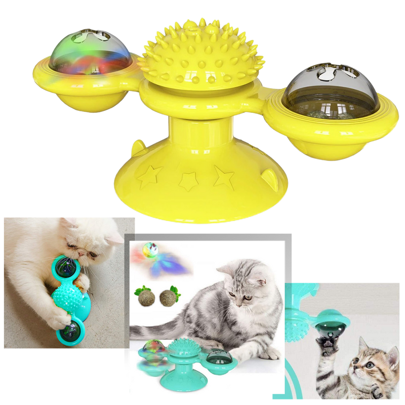 Jouet pour chat "moulin à vent rotatif" avec brosse